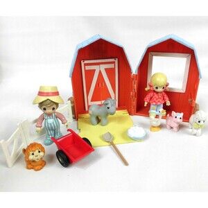 Vintage 2002 Avon Precious Moments Barnyard Fun Mini Farm Playset Barn Animals